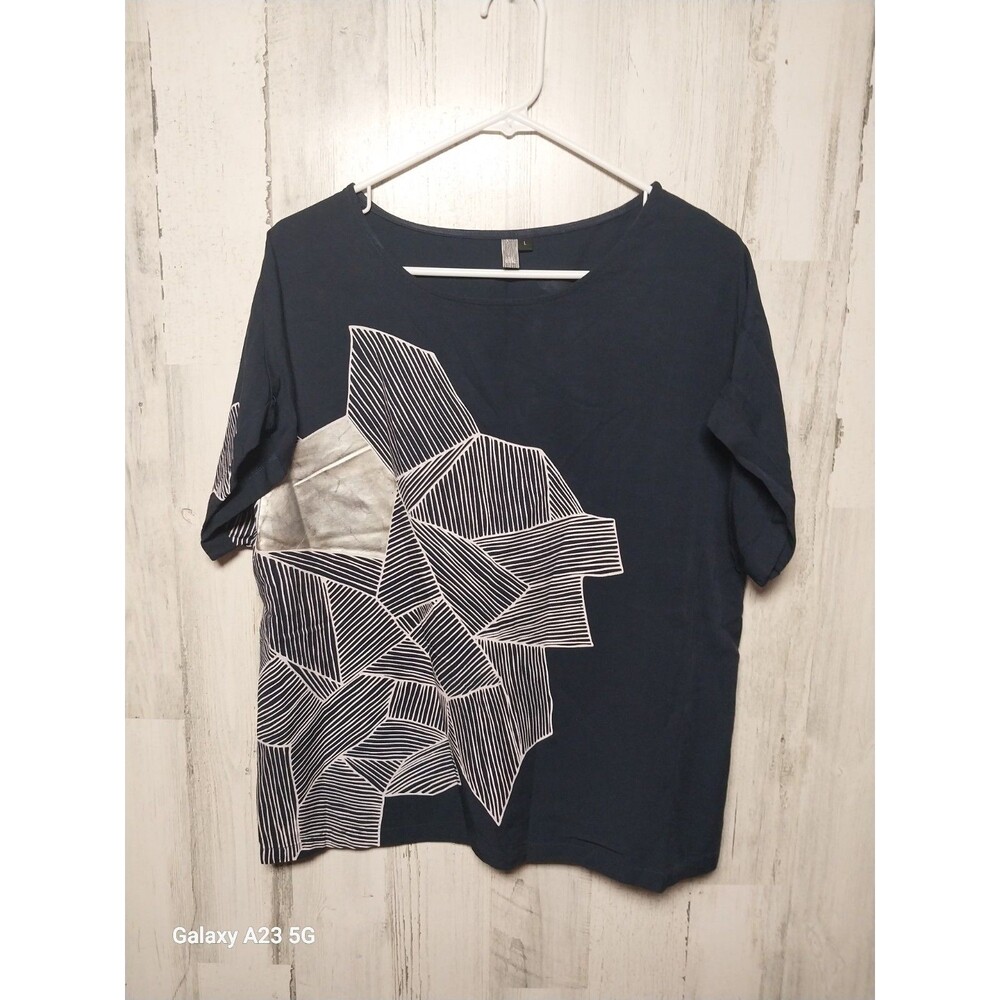 Elk The Label Large Navy Blue Geometric 100% Bamboo Top